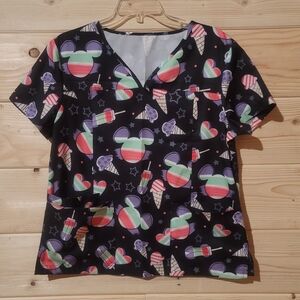 Micky Mouse and Ice Cream Print Women's Scrub Size L 21x25